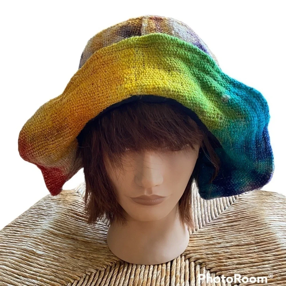 HEMP STRAW GYPSY STYLE ROSE RETRO TIE DYE HEMP HAT - Picture 3 of 7